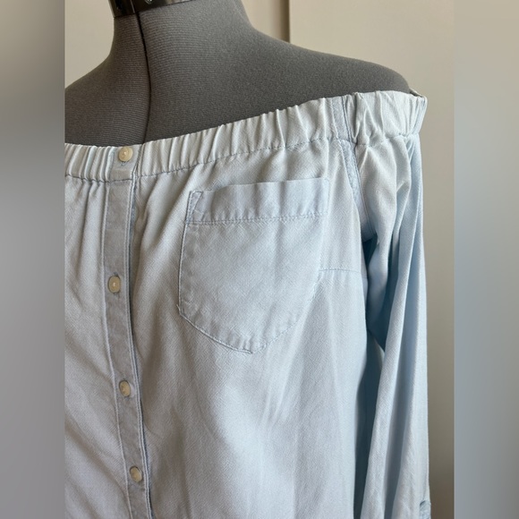 Altered Strapless Shoulderless Blue Top Blouse - Picture 2 of 4